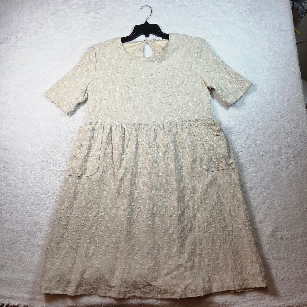 Hidden Alley Womens Beige Eyelash Textured Short Sleeve Pocket Dress Large